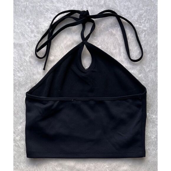 NWT Zara Ribbed Keyhole Crossed Halter Crop Top in Black, Size Medium - Picture 11 of 14